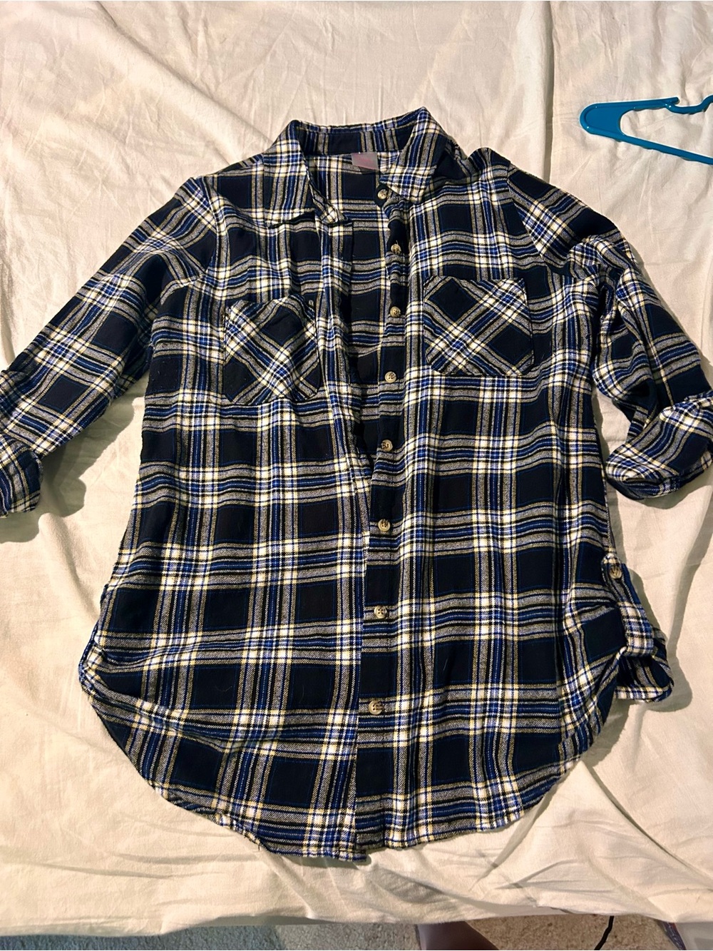 No Boundaries Navy Plaid Button-Down Shirt